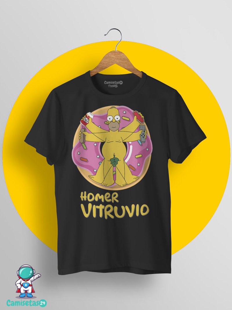 Camiseta Homer DaVinci vitruvio negra