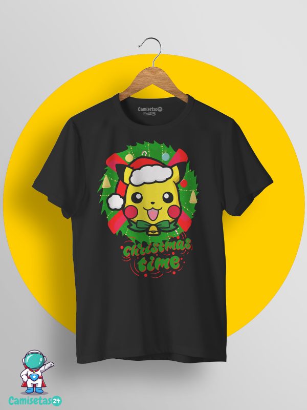 Camiseta Navidad Pikachu negra