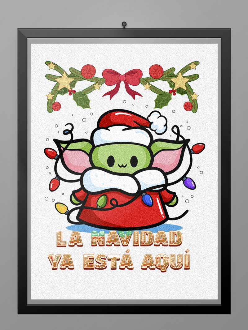 Camiseta Navidad Baby Yoda luces poster