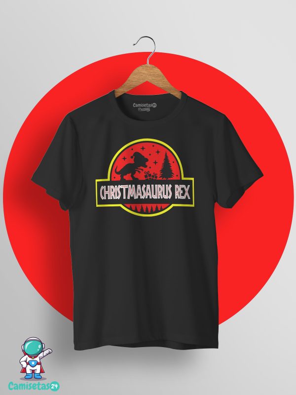 Camiseta Navidad Dinosaurio Rex negra