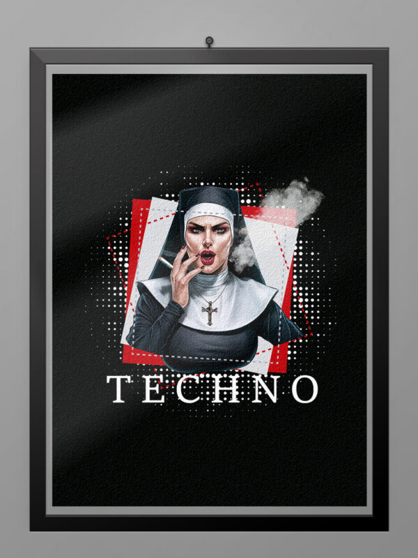 Camiseta Techno Nun Dark poster