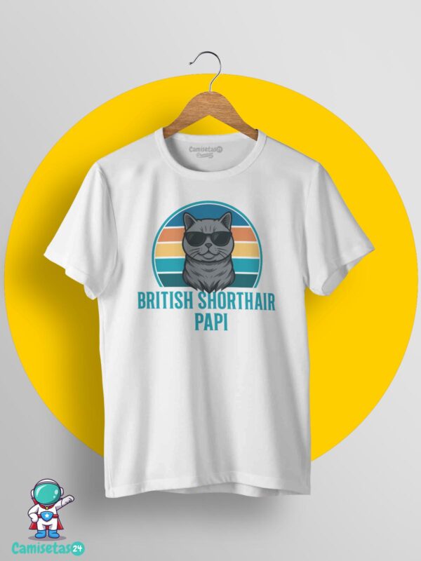 Camiseta Gato British Shorthair Papi blanca