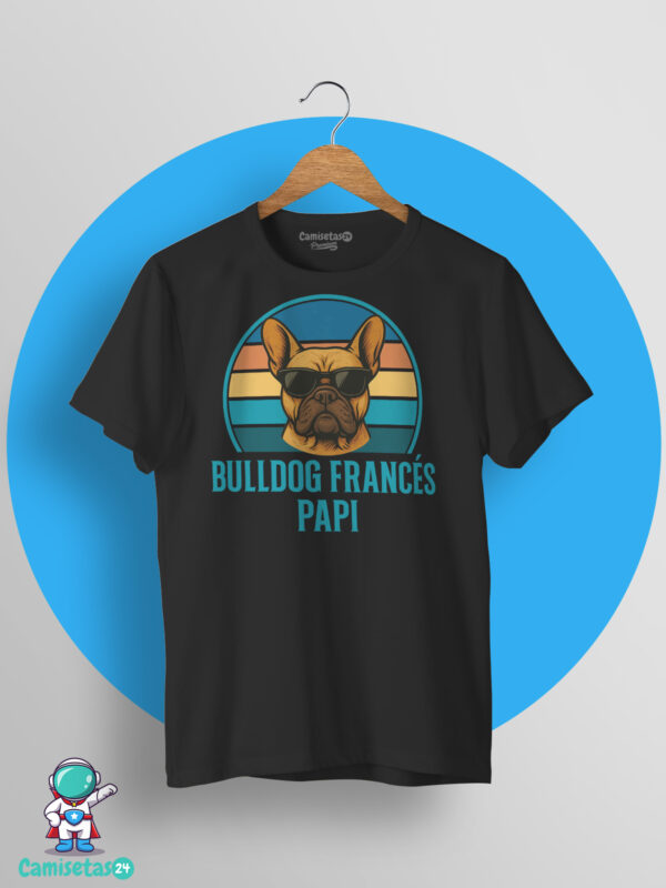 Camiseta Bulldog Francés Papi retro vintage con ilustración de bulldog francés con gafas de sol en impresión DTG de calidad premium