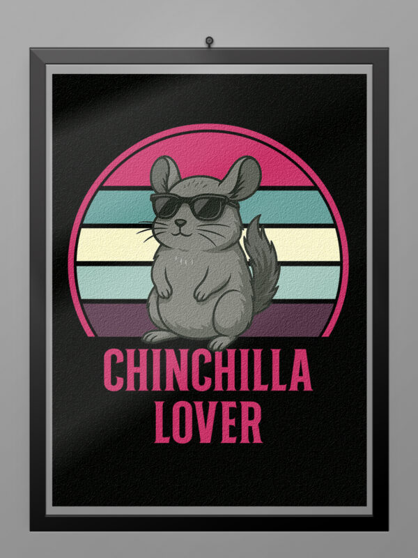 Póster Chinchilla Lover con ilustración de chinchilla y fondo retro vintage de colores