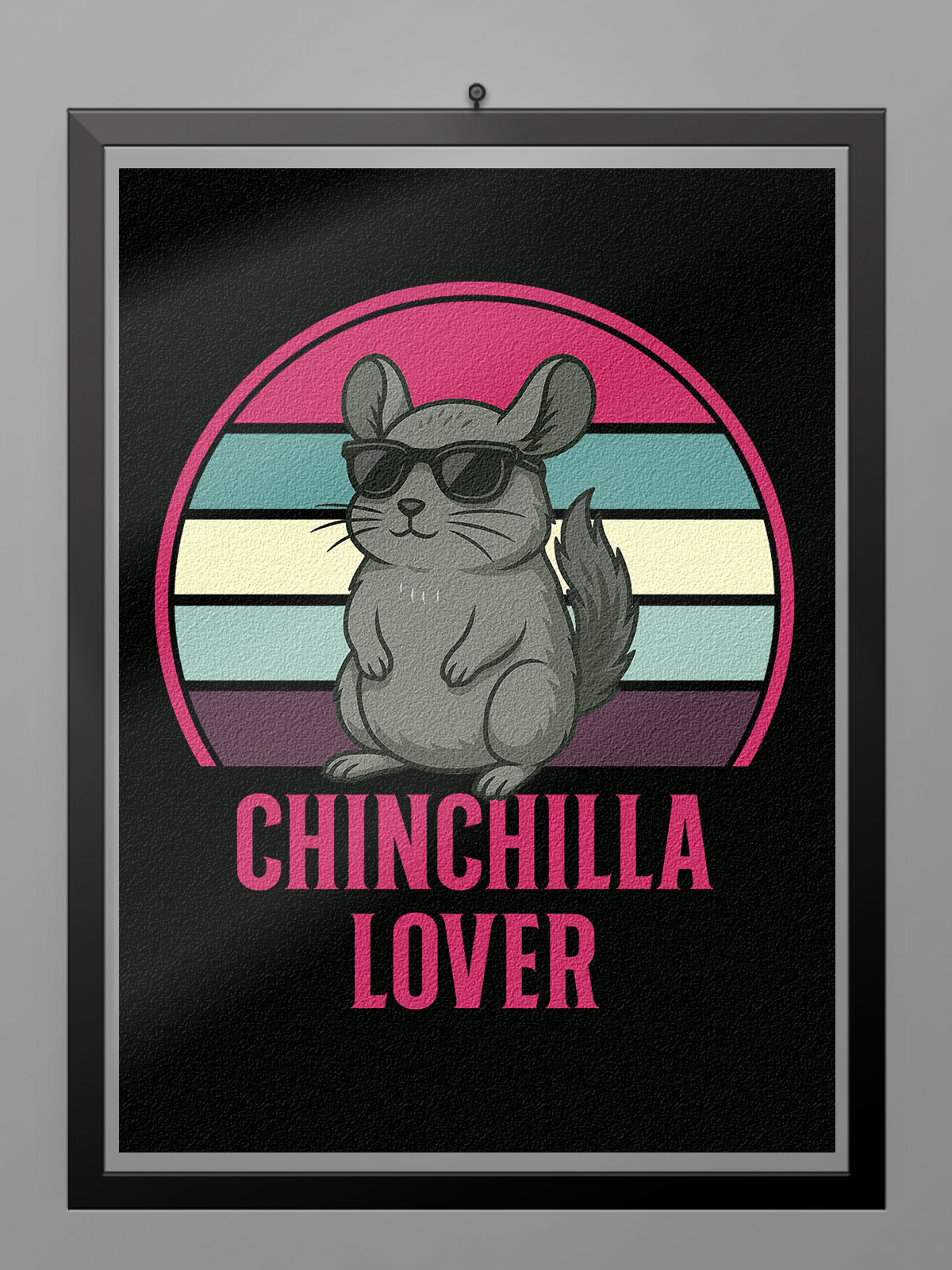Póster Chinchilla Lover con ilustración de chinchilla y fondo retro vintage de colores