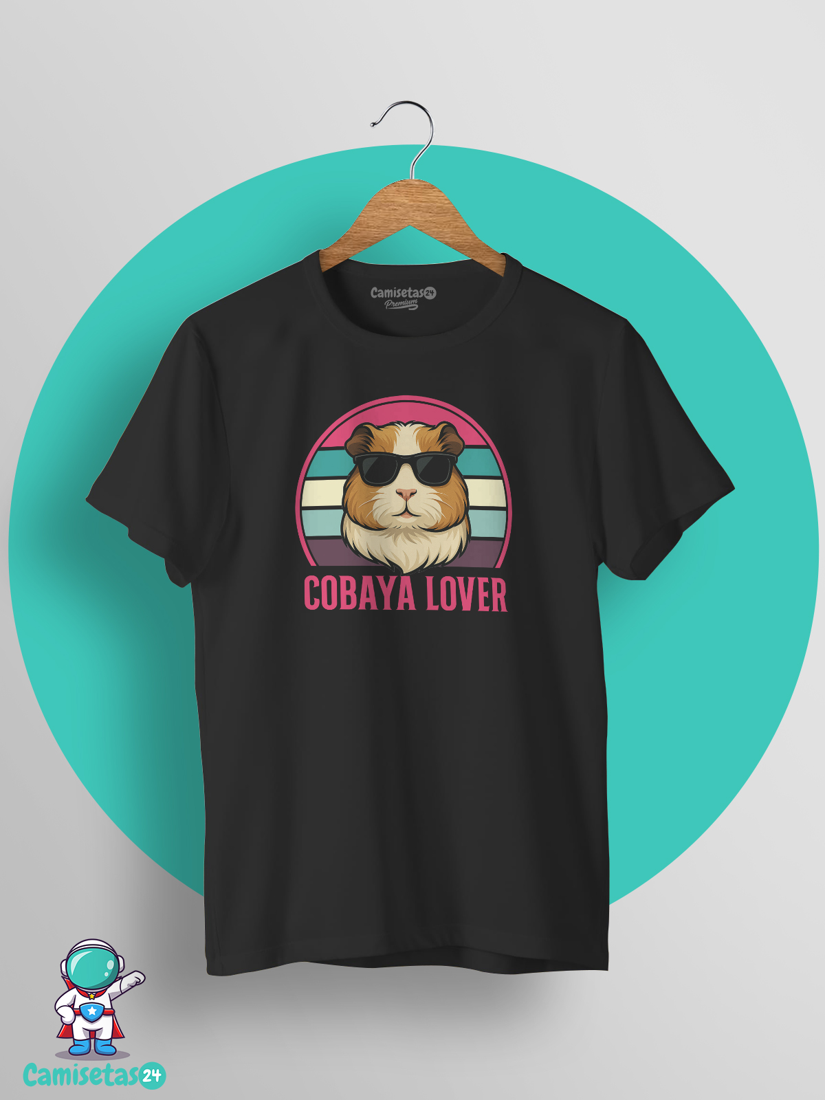 Camiseta Cobaya Lover retro vintage con cobaya y gafas de sol en impresión DTG de calidad premium