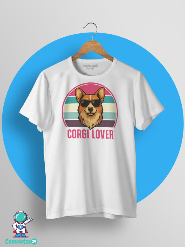 Camiseta blanca Corgi Lover con diseño retro vintage de perro corgi y gafas de sol para amantes de la raza