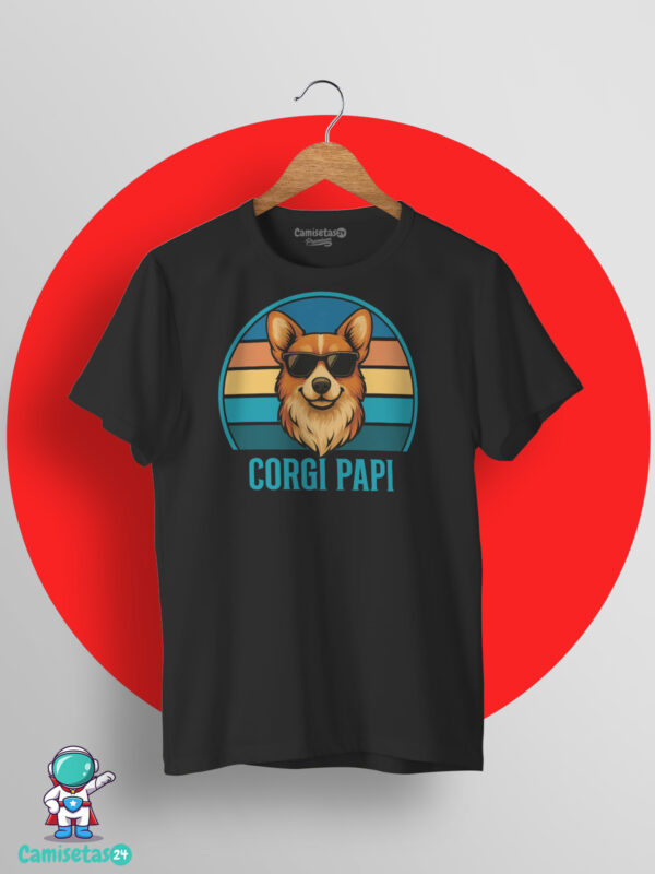 Camiseta Corgi Papi retro vintage con ilustración de corgi y gafas de sol en impresión DTG de calidad premium