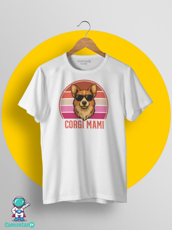 Camiseta blanca Corgi Mami con diseño retro vintage de perro corgi y gafas de sol para amantes de la raza