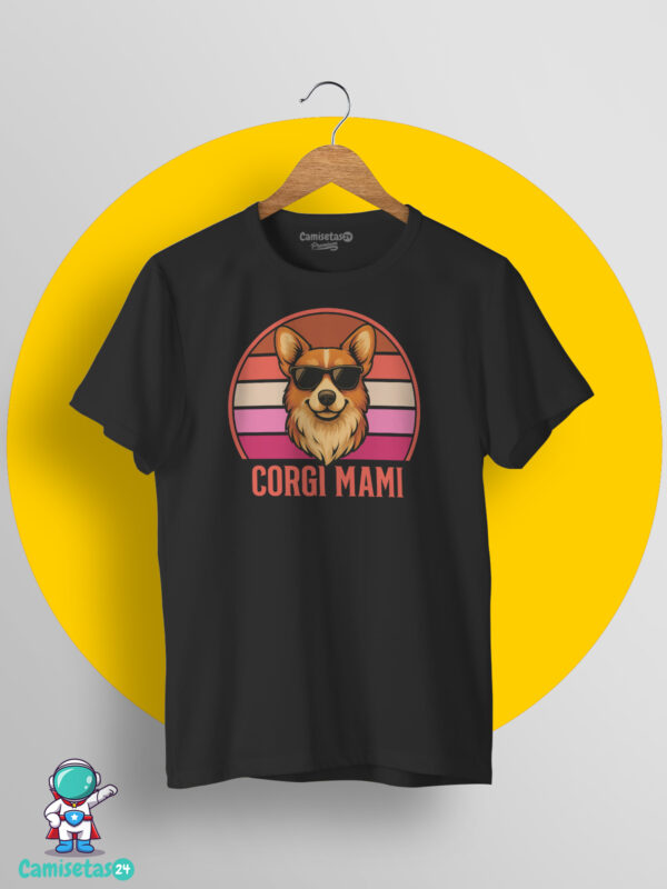 Camiseta Corgi Mami retro vintage con ilustración de corgi y gafas de sol en impresión DTG de calidad premium