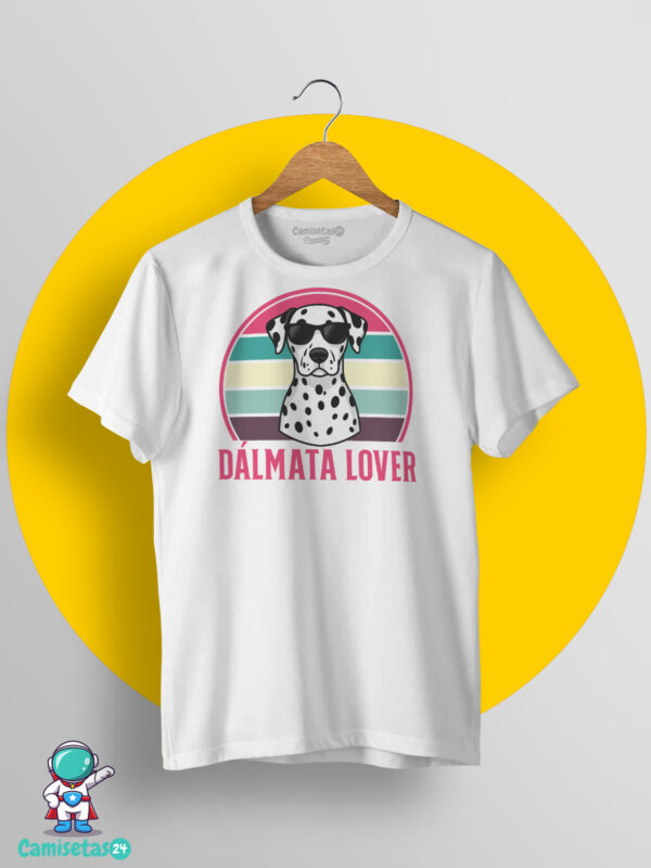 Camiseta blanca Dálmata Lover con diseño retro vintage de perro dálmata y gafas de sol para amantes de los dálmatas