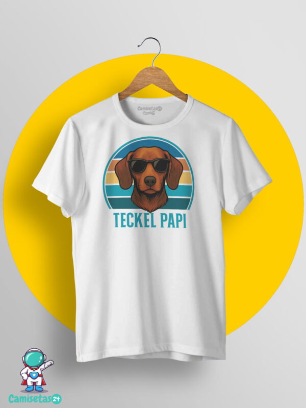 Camiseta blanca Teckel Papi con diseño retro vintage de perro salchicha y gafas de sol para amantes de los teckel