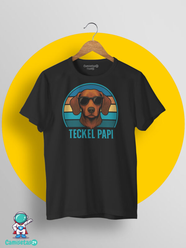 Camiseta Teckel Papi retro vintage con ilustración de perro teckel y gafas de sol en impresión DTG de calidad premium