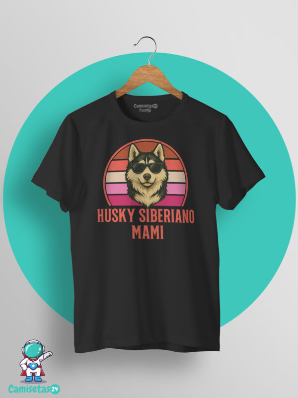 Camiseta Husky Siberiano Mami con diseño retro vintage de un husky con gafas de sol
