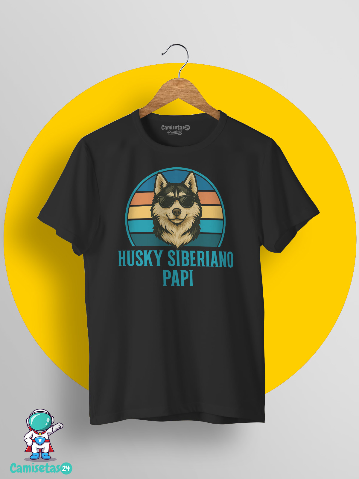 Camiseta Husky Siberiano Papi con diseño retro vintage de un husky con gafas de sol