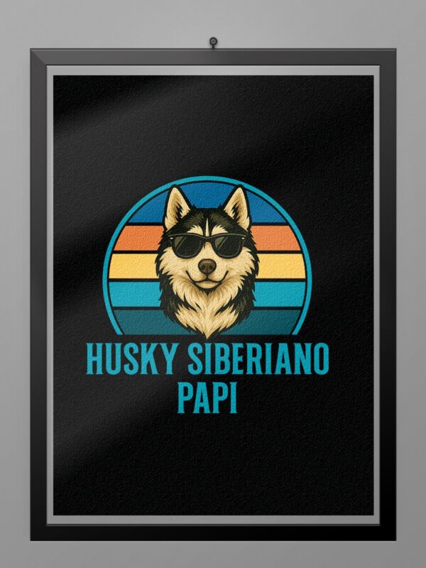 Ilustración retro de un Husky Siberiano con gafas de sol para camiseta Husky Siberiano Papi