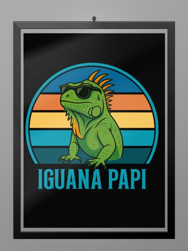 Ilustración retro de una iguana con gafas de sol para camiseta Iguana Papi