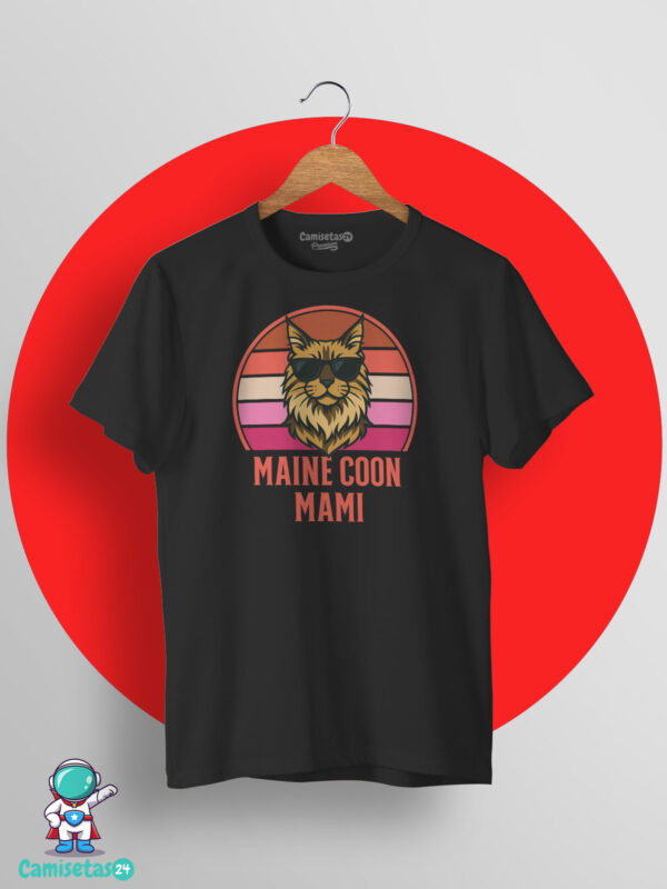 Camiseta Maine Coon Mami con diseño retro vintage de un gato Maine Coon con gafas de sol