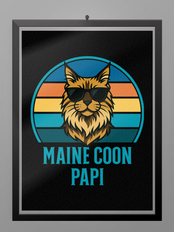 Ilustración retro de un gato Maine Coon con gafas de sol para camiseta Maine Coon Papi