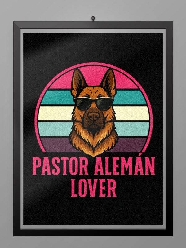 Ilustración retro de un pastor alemán con gafas de sol para camiseta Pastor Alemán Lover