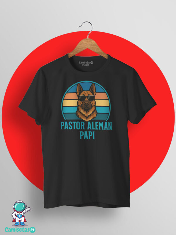 Camiseta Pastor Alemán Papi con diseño retro vintage de un pastor alemán con gafas de sol