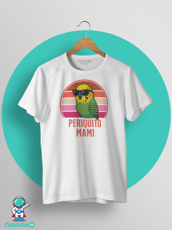 Camiseta Periquito Mami con diseño retro vintage de un periquito con gafas de sol